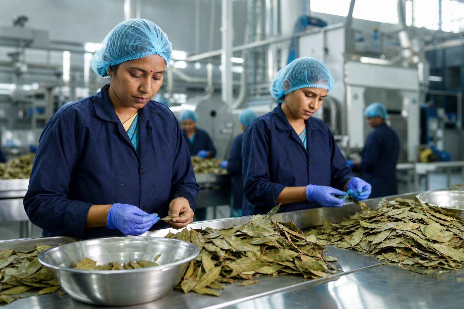 Bay Leaf shade drying and sorting at export processing facility