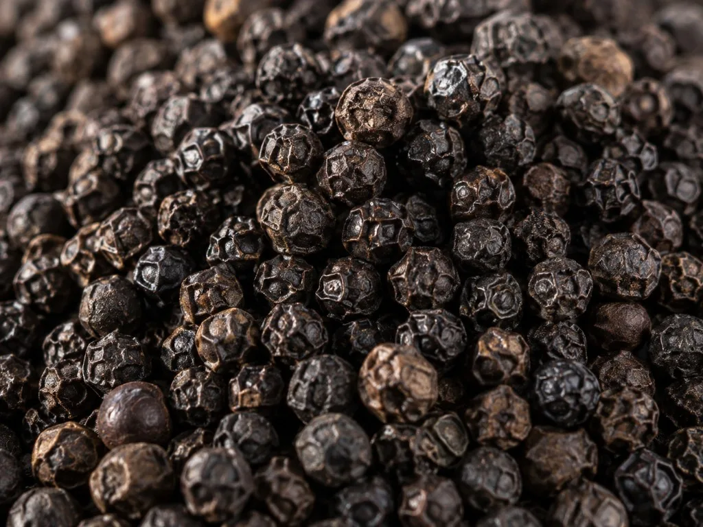 Close-up of natural black whole Black Peppercorns
