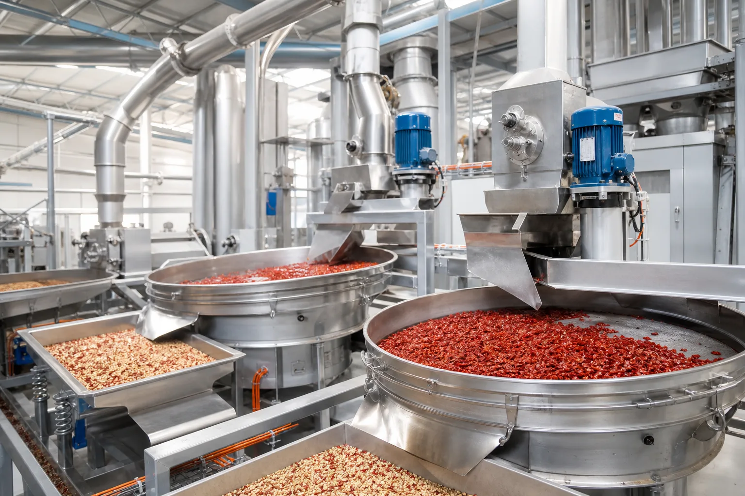 Spice cleaning and grading equipment at food-grade processing facility India