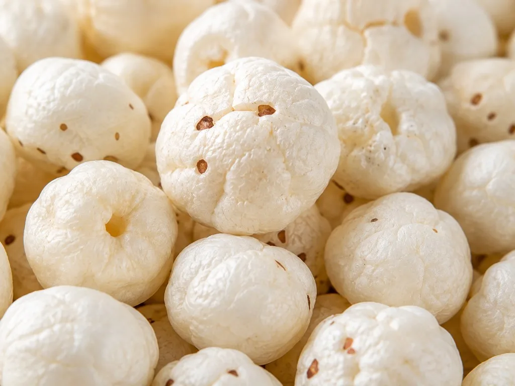 Close-up of natural white Indian Makhana Fox Nuts