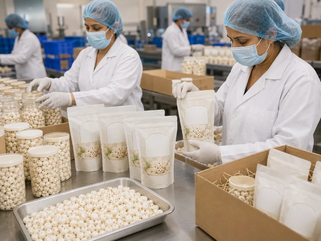 Private label packaging of Makhana Fox Nuts for export brands