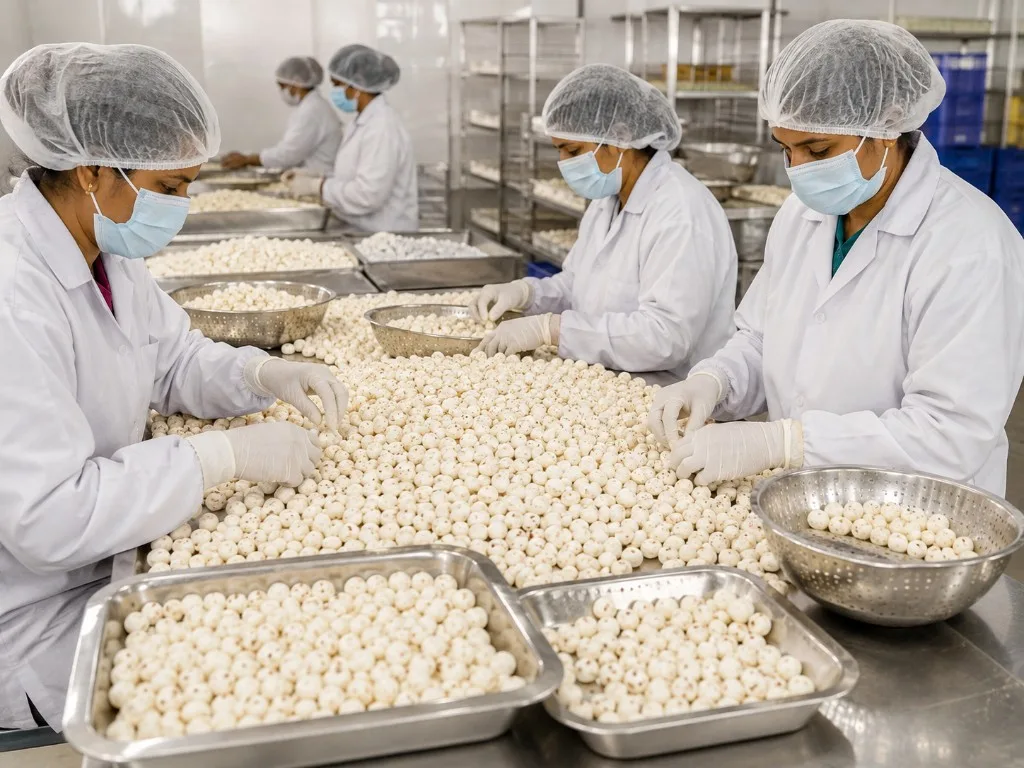 Makhana cleaning, sorting and size grading for export