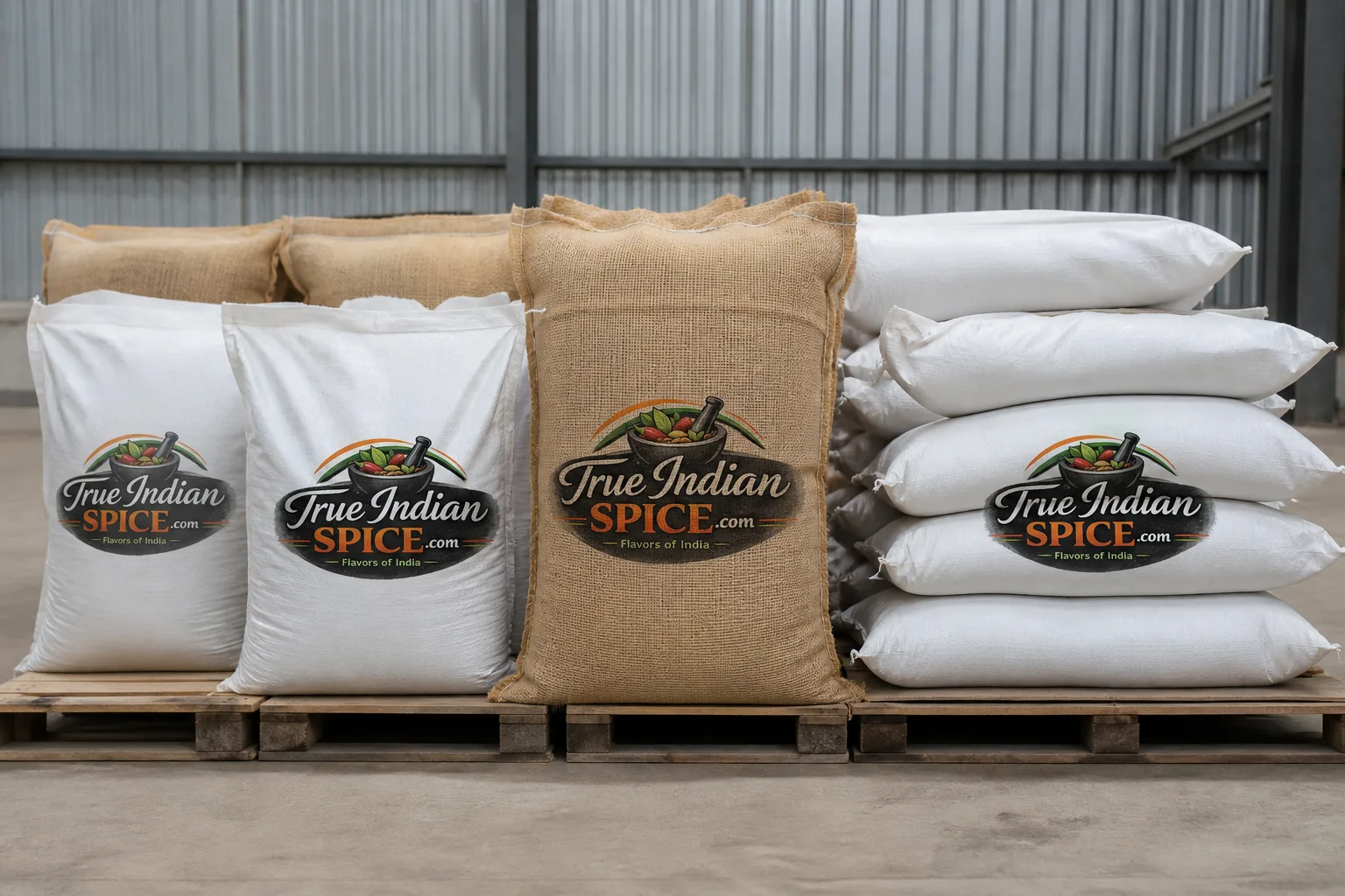 Bulk spice bags prepared for hygienic export packaging and long-distance transit