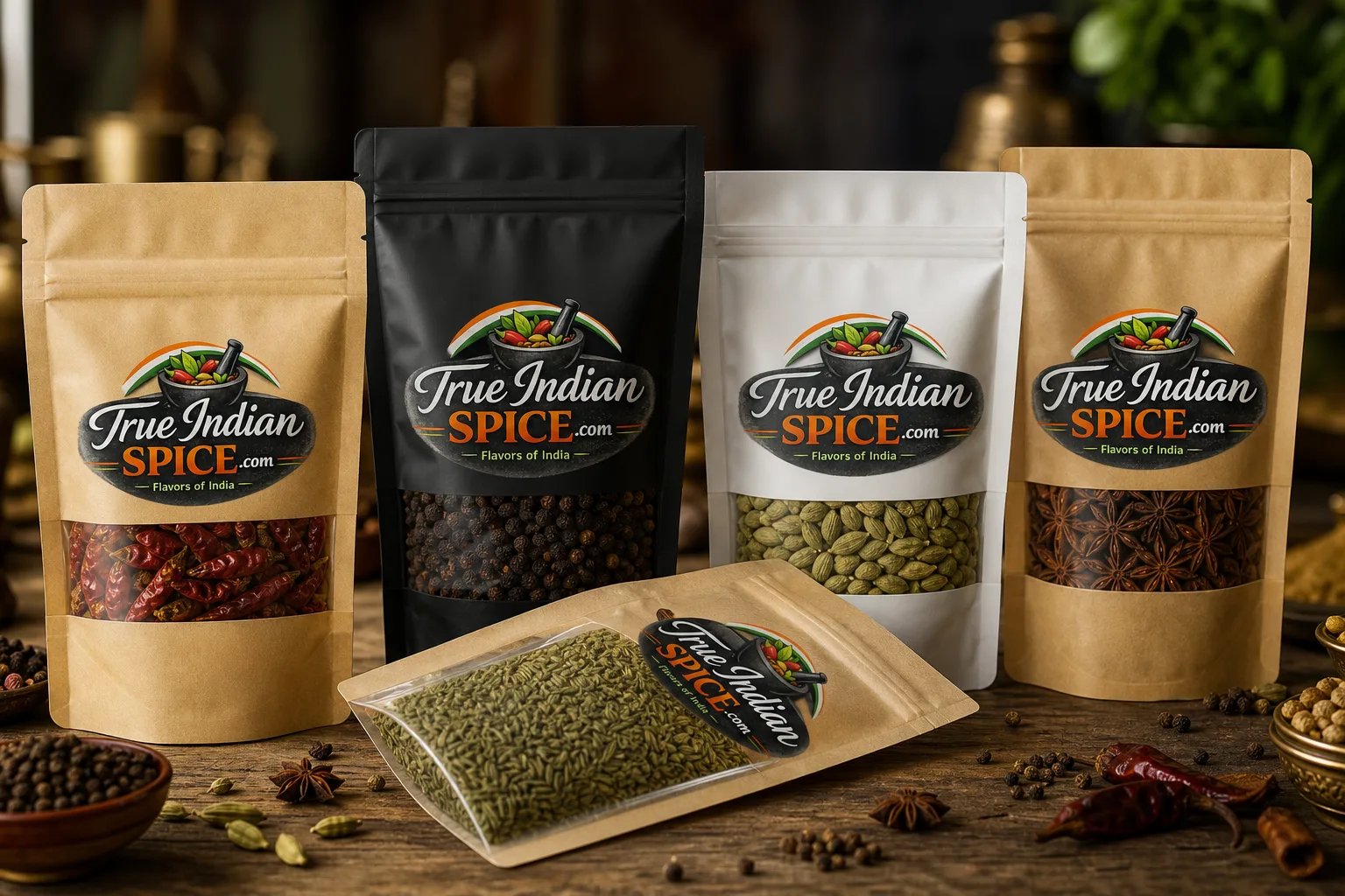 Retail spice pouches and consumer packs prepared for private label export