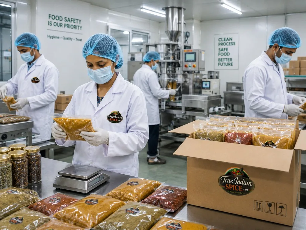 Organized spice handling area for export quality preparation